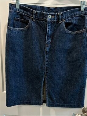 Women's Dark Blue Denim Maxi Skirt with Front Slit Powerline Brand Size 12 Vin
